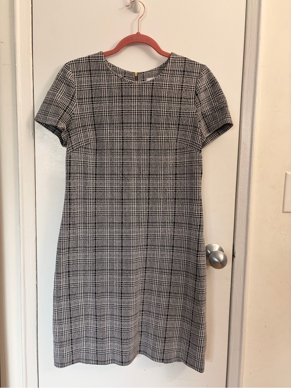 Calvin Klein Black and White Plaid Short-Sleeve Mini Dress